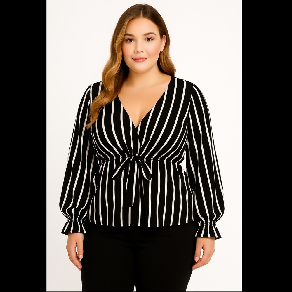 Black and White Ruffled Bell Sleeve Blouse